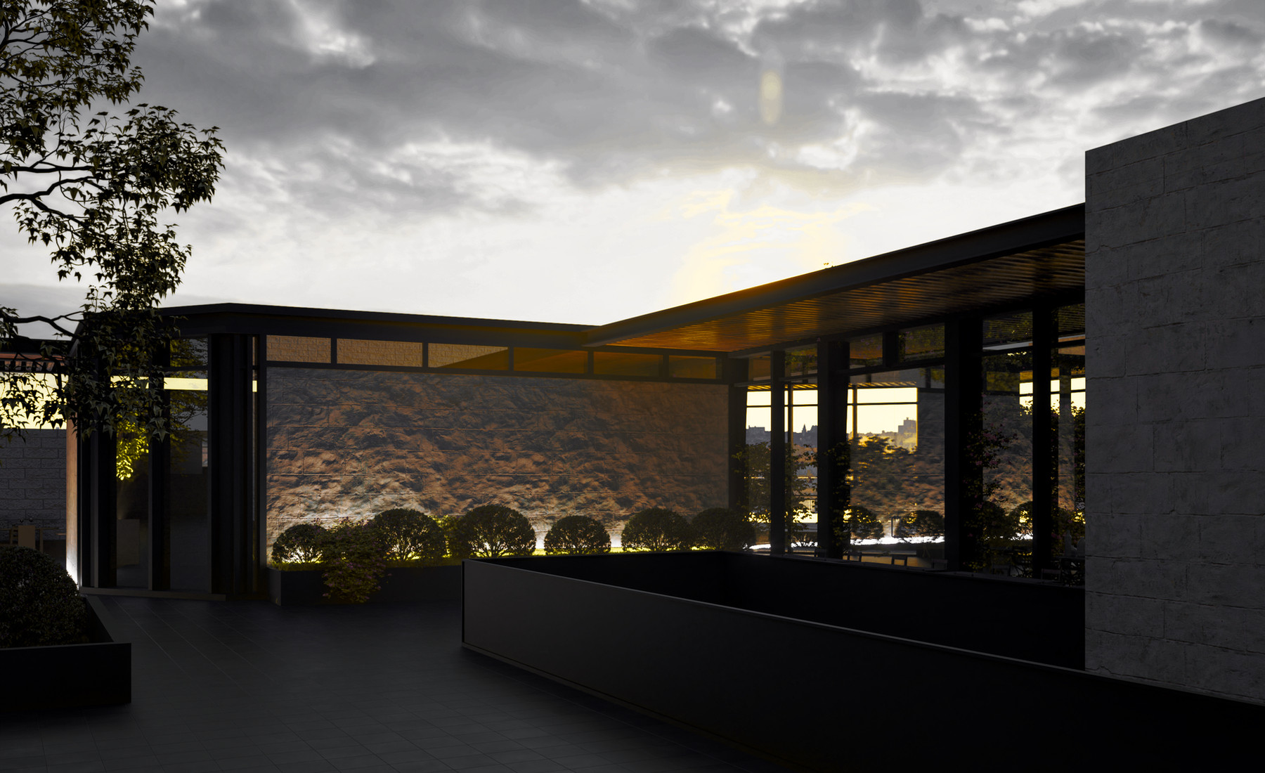 Stone and glass courtyard at The Grounds of Jabal Amman